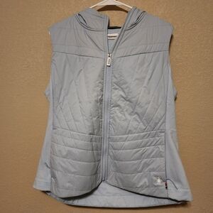 Smartwool Smartloft Women's Hooded Vest Full Zip Quilted Icy Nightfall Blue XL